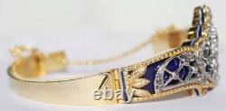 3.90ct Rose Cut Diamond Victorian Look 925 Silver Blue Enamel Wedding Bracelet