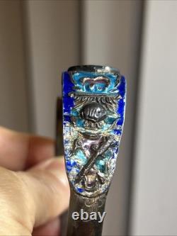 33. Antique Chinese Export Silver Cobalt Blue Enamel Green Jadeite Bracelet