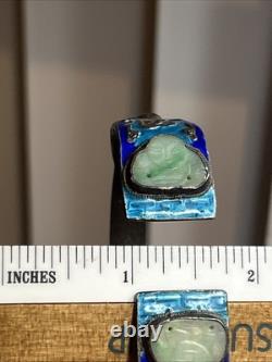 33. Antique Chinese Export Silver Cobalt Blue Enamel Green Jadeite Bracelet