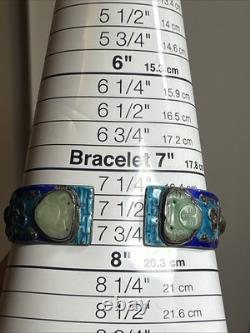 33. Antique Chinese Export Silver Cobalt Blue Enamel Green Jadeite Bracelet