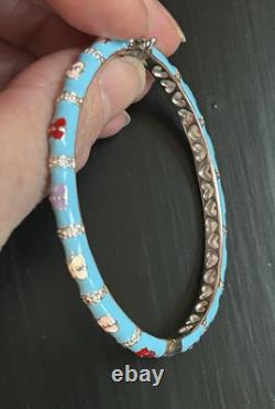 $350 Sterling Silver Turquoise Blue Enamel Butterfly Stackable Bangle Bracelet