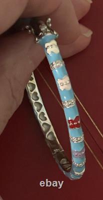 $350 Sterling Silver Turquoise Blue Enamel Butterfly Stackable Bangle Bracelet