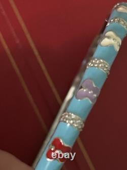 $350 Sterling Silver Turquoise Blue Enamel Butterfly Stackable Bangle Bracelet