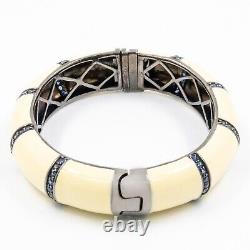 4.04ct Blue Sapphire 925 Sterling Sliver Senexi Bangle in Off-White Enamel