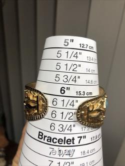 41. Vintage Gold tone Scarab Cobra Orange Blue Enamel Clamper Bracelet 6 1/2