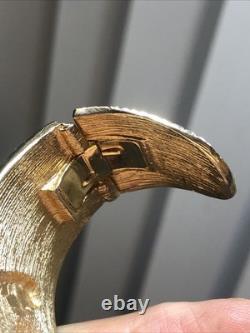 41. Vintage Gold tone Scarab Cobra Orange Blue Enamel Clamper Bracelet 6 1/2