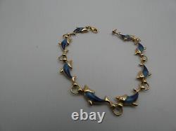 417 10K Solid Yellow Gold Blue Enamel Dolphin Link Bracelet 7 JCM 4.21 grams