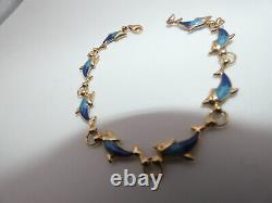 417 10K Solid Yellow Gold Blue Enamel Dolphin Link Bracelet 7 JCM 4.21 grams