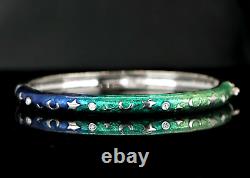 $5750 Hidalgo 18K White Gold Diamond Blue Green Enamel Moon Star Bangle Bracelet