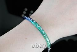 $5750 Hidalgo 18K White Gold Diamond Blue Green Enamel Moon Star Bangle Bracelet