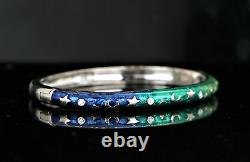 $5750 Hidalgo 18K White Gold Diamond Blue Green Enamel Moon Star Bangle Bracelet