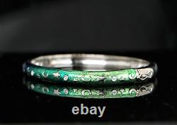 $5750 Hidalgo 18K White Gold Diamond Blue Green Enamel Moon Star Bangle Bracelet