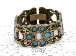 60s MCM Modernist Turquoise Blue Enamel Bronze Bracelet by Dominique Piéchaud