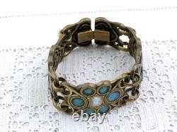 60s MCM Modernist Turquoise Blue Enamel Bronze Bracelet by Dominique Piéchaud
