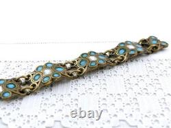 60s MCM Modernist Turquoise Blue Enamel Bronze Bracelet by Dominique Piéchaud