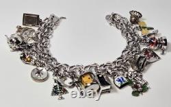 60s Sterling Bracelet 22 Charms Enamel Chunky Movers Essex Jelly Belly Vintage