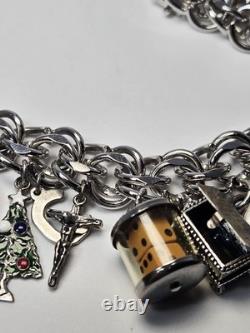 60s Sterling Bracelet 22 Charms Enamel Chunky Movers Essex Jelly Belly Vintage