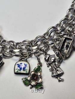 60s Sterling Bracelet 22 Charms Enamel Chunky Movers Essex Jelly Belly Vintage