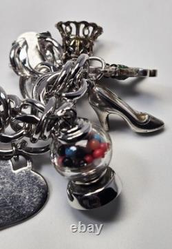60s Sterling Bracelet 22 Charms Enamel Chunky Movers Essex Jelly Belly Vintage
