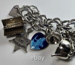 60s Sterling Bracelet 22 Charms Enamel Chunky Movers Essex Jelly Belly Vintage