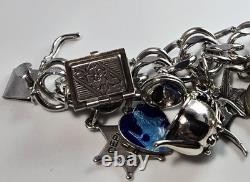 60s Sterling Bracelet 22 Charms Enamel Chunky Movers Essex Jelly Belly Vintage