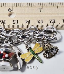 60s Sterling Bracelet 22 Charms Enamel Chunky Movers Essex Jelly Belly Vintage