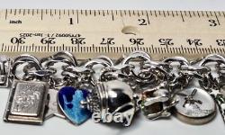 60s Sterling Bracelet 22 Charms Enamel Chunky Movers Essex Jelly Belly Vintage