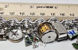 60s Sterling Bracelet 22 Charms Enamel Chunky Movers Essex Jelly Belly Vintage