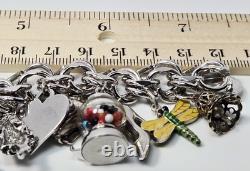 60s Sterling Bracelet 22 Charms Enamel Chunky Movers Essex Jelly Belly Vintage