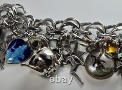 60s Sterling Bracelet 22 Charms Enamel Chunky Movers Essex Jelly Belly Vintage