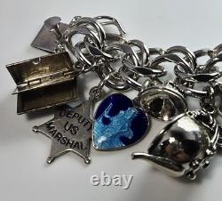 60s Sterling Bracelet 22 Charms Enamel Chunky Movers Essex Jelly Belly Vintage