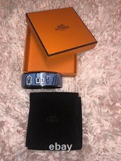 $610Retailed Hermès Bangle Enamel Bracelet/Blue/belt Print