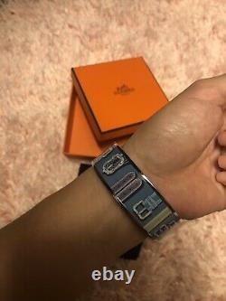 $610Retailed Hermès Bangle Enamel Bracelet/Blue/belt Print