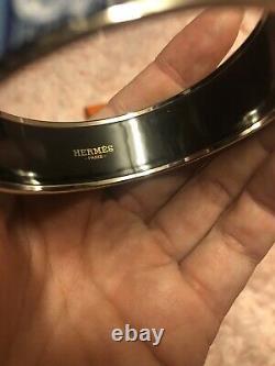 $610Retailed Hermès Bangle Enamel Bracelet/Blue/belt Print