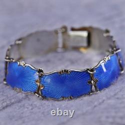 7.25, Norway gold over sterling 925 silver handmade bracelet with blue enamel