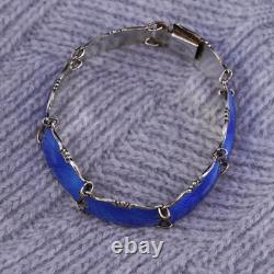 7.25, Norway gold over sterling 925 silver handmade bracelet with blue enamel