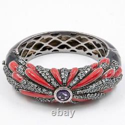 7.95ct Amethyst and Sky Blue Topaz 925 Sterling Sliver Bangle Black Red Enamel