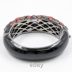 7.95ct Amethyst and Sky Blue Topaz 925 Sterling Sliver Bangle Black Red Enamel