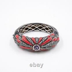 7.95ct Amethyst and Sky Blue Topaz 925 Sterling Sliver Bangle Black Red Enamel