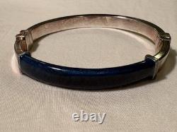 7 Milor Italy 925 Sterling Silver blue Enamel Hinged Bangle Bracelet 19.9g