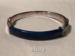 7 Milor Italy 925 Sterling Silver blue Enamel Hinged Bangle Bracelet 19.9g