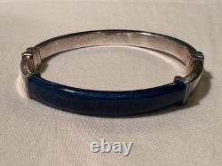 7 Milor Italy 925 Sterling Silver blue Enamel Hinged Bangle Bracelet 19.9g
