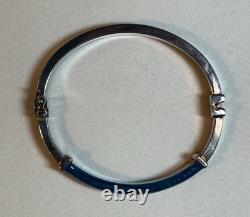 7 Milor Italy 925 Sterling Silver blue Enamel Hinged Bangle Bracelet 19.9g