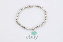 7 Tiffany & Co. 925 Silver Blue Enamel Heart Tag Bracelet (5.56g.)