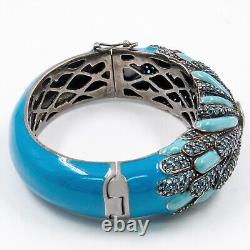 8.17ct Round Citrine and London Blue Topaz Sterling Sliver Bangle Cyan Enamel