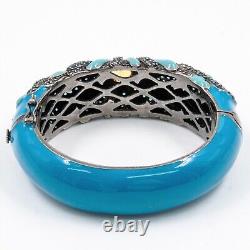 8.17ct Round Citrine and London Blue Topaz Sterling Sliver Bangle Cyan Enamel