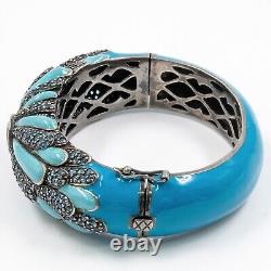 8.17ct Round Citrine and London Blue Topaz Sterling Sliver Bangle Cyan Enamel