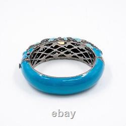 8.17ct Round Citrine and London Blue Topaz Sterling Sliver Bangle Cyan Enamel