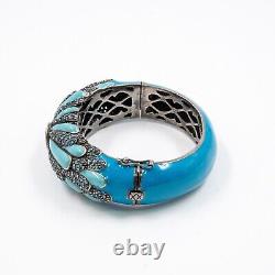 8.17ct Round Citrine and London Blue Topaz Sterling Sliver Bangle Cyan Enamel