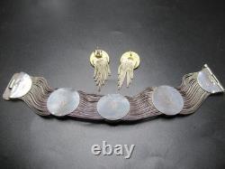 84 NU Sterling Silver 925 Blue & Green Enamel Medallion Bracelet Earring Set